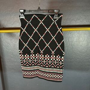 BCBGMaxAzria Black and Pink Pencil Skirt Knee-length Embellished‎ for Cocktail